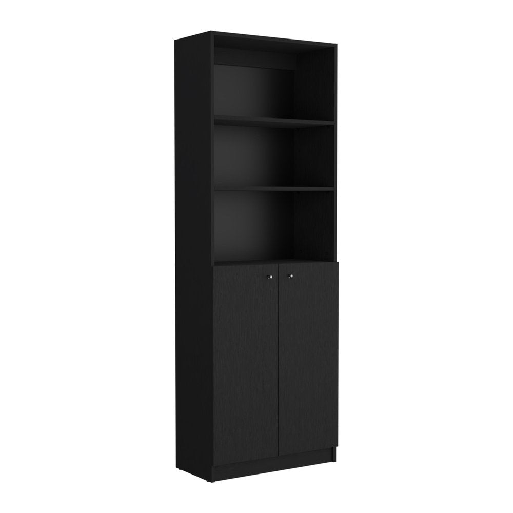 Set of Two 71" Black Bookcase With Two Doors  Warm Home View