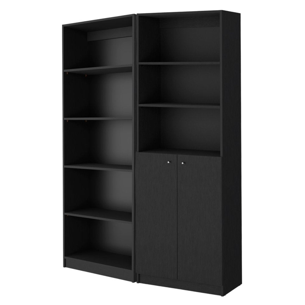 Set of Two 71" Black Five Tier Bookcase With Two Doors  Warm Home View