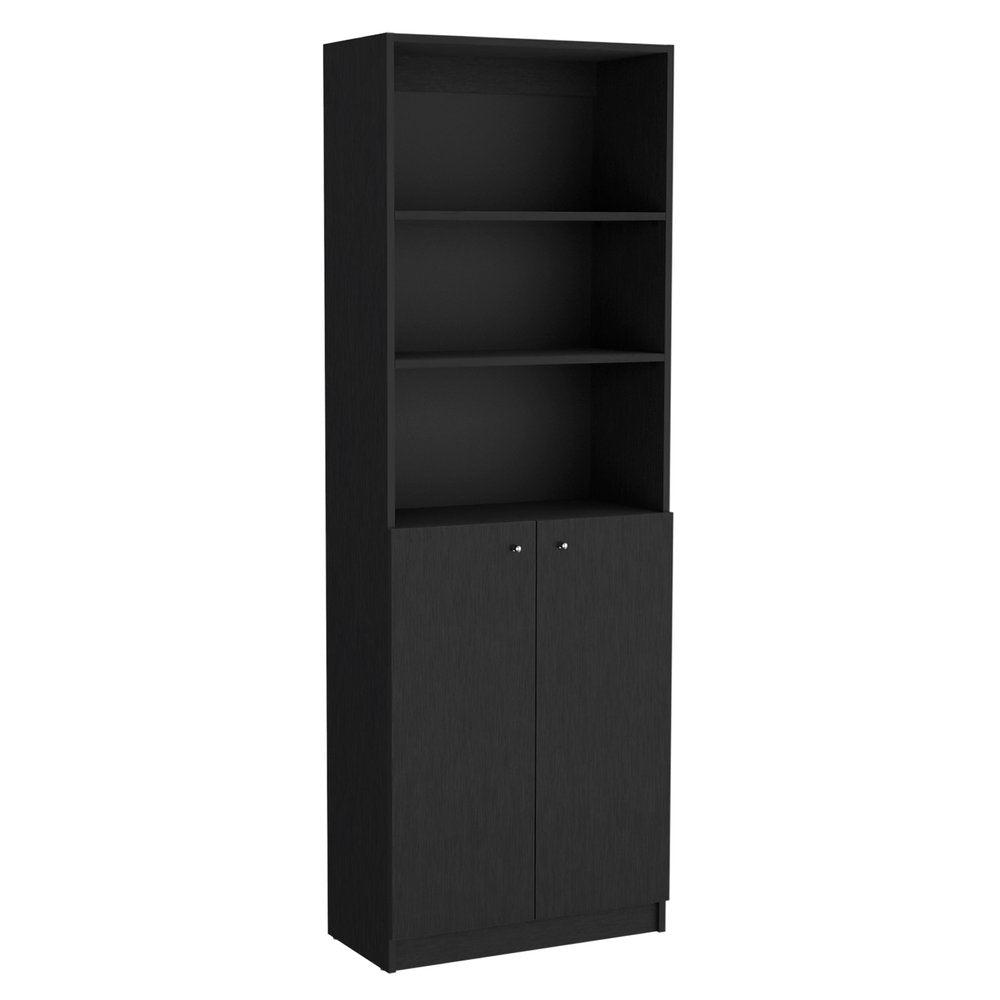 Set of Two 71" Black Five Tier Bookcase With Two Doors  Warm Home View