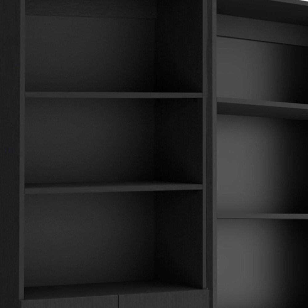 Set of Two 71" Black Five Tier Bookcase With Two Doors  Warm Home View