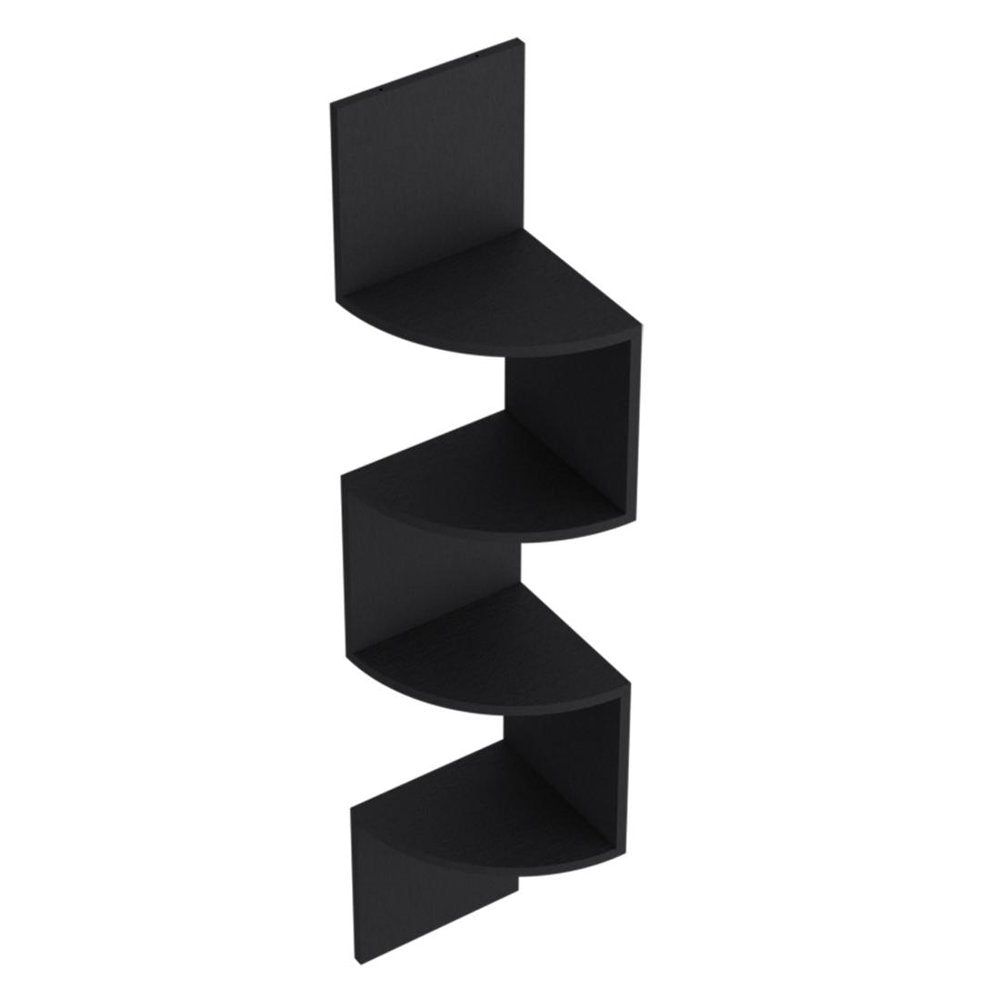 52" Black Wood Wall Mounted Corner Shelf  Warm Home View