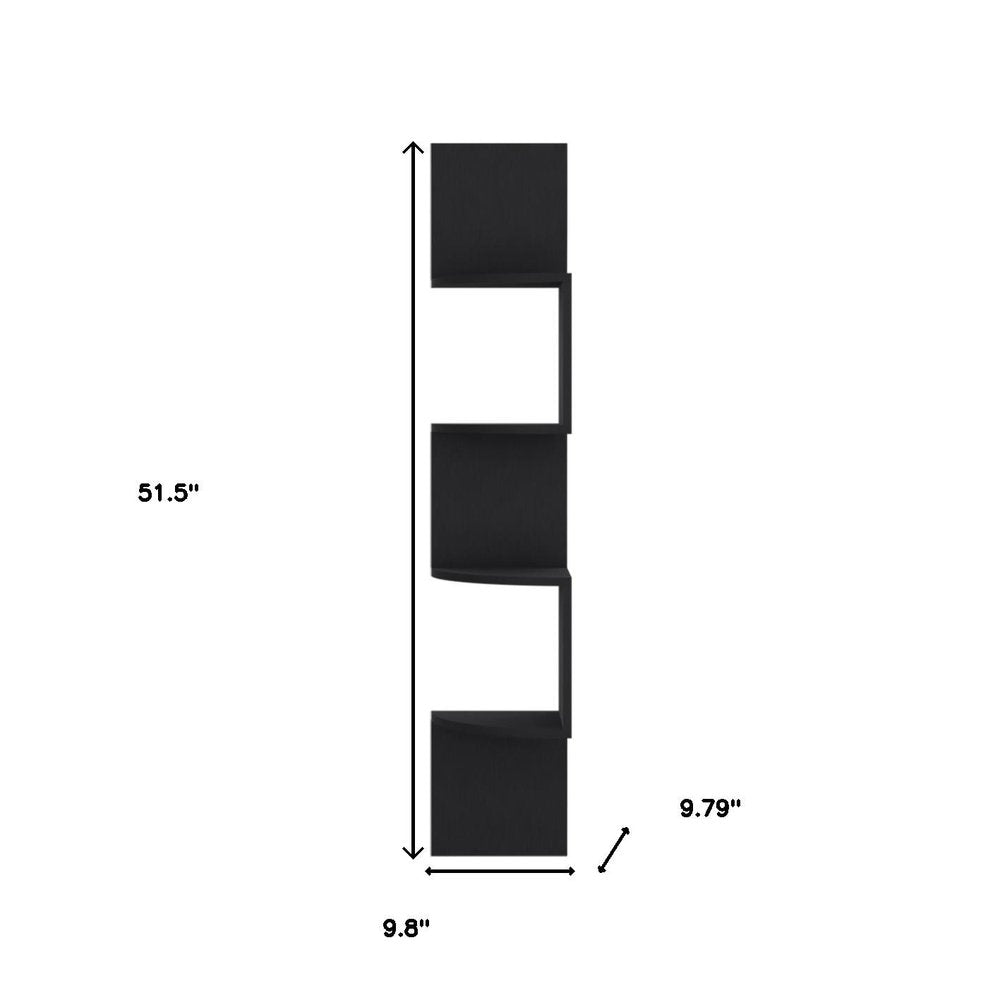 52" Black Wood Wall Mounted Corner Shelf  Warm Home View