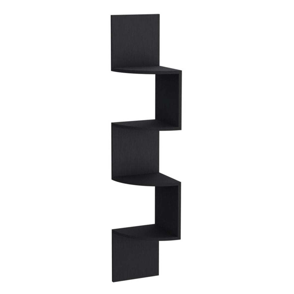 52" Black Wood Wall Mounted Corner Shelf  Warm Home View