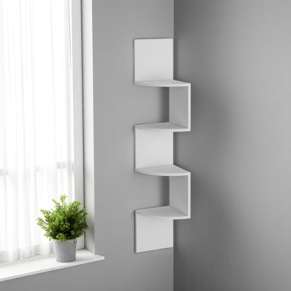 52" White Wood Wall Mounted Corner Shelf  Warm Home View