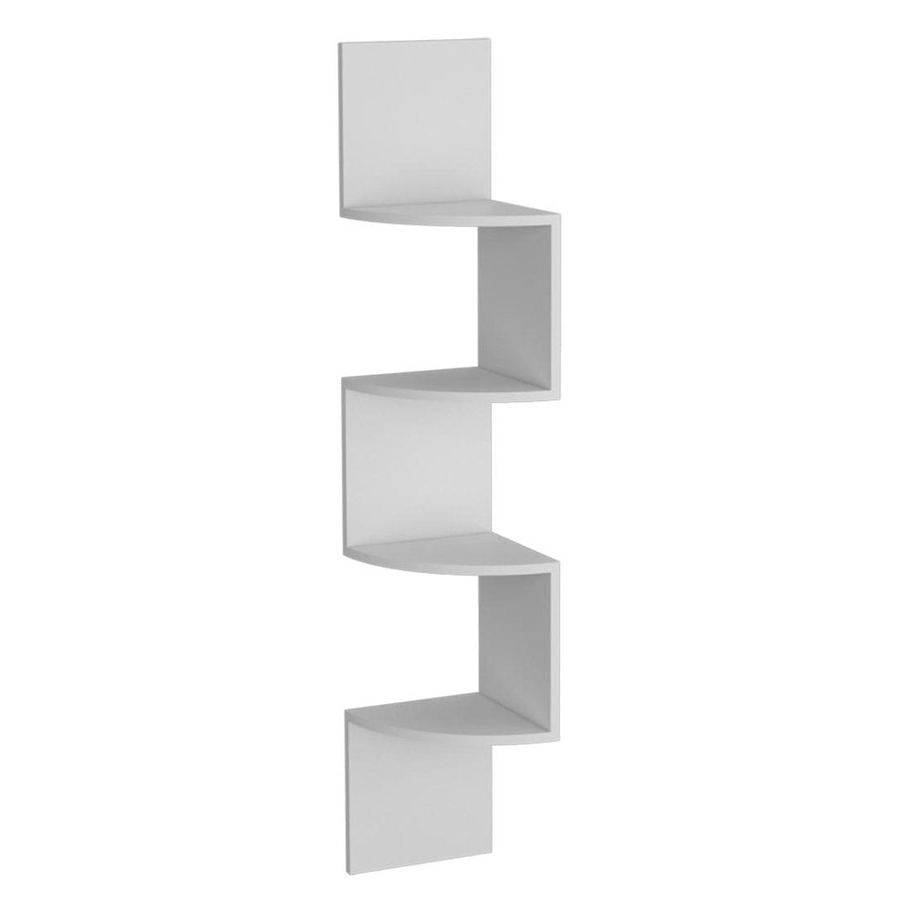 52" White Wood Wall Mounted Corner Shelf  Warm Home View
