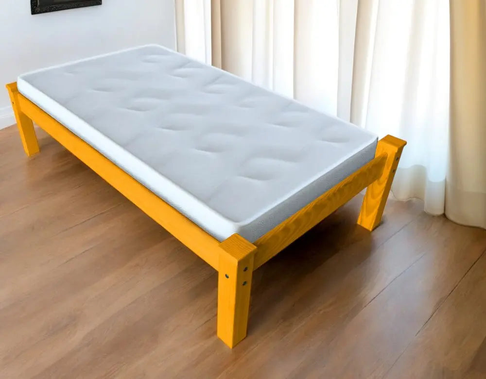 Yellow Solid Wood Twin Bed - Yellow Solid Pine - 1 Piece  Warm Home View