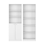 Set of Two White Wood Five Tier Modular Bookcase with Two Doors  Warm Home View
