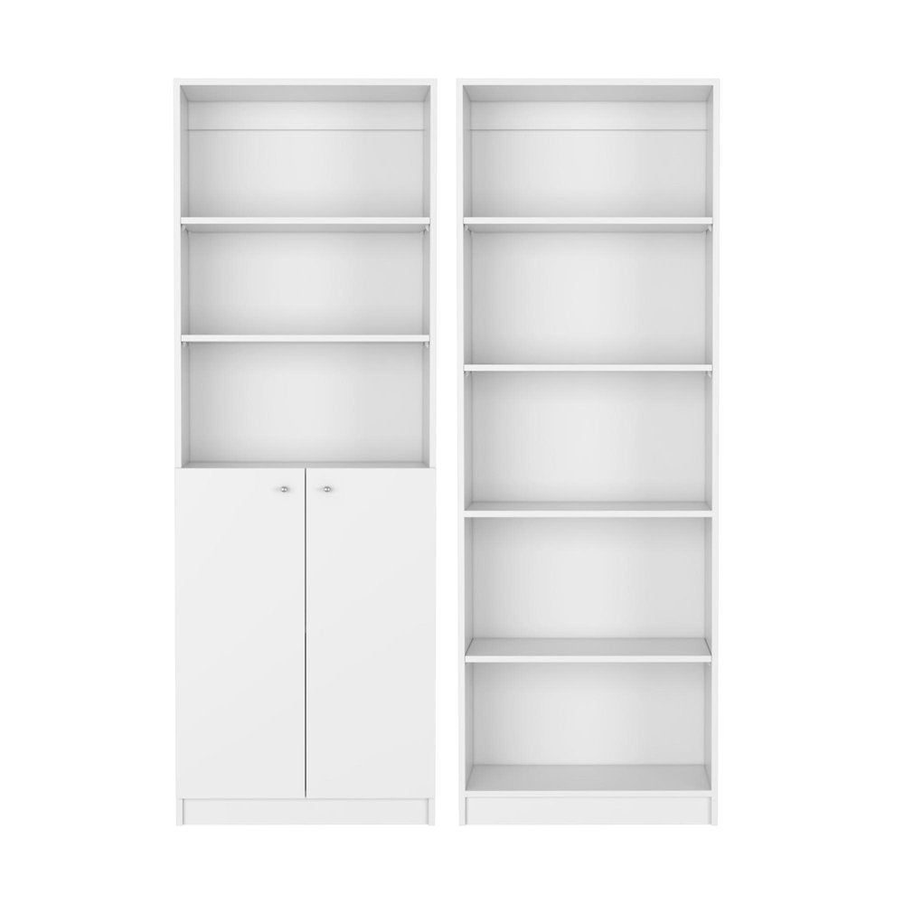 Set of Two White Wood Five Tier Modular Bookcase with Two Doors  Warm Home View