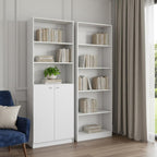 Set of Two White Wood Five Tier Modular Bookcase with Two Doors  Warm Home View