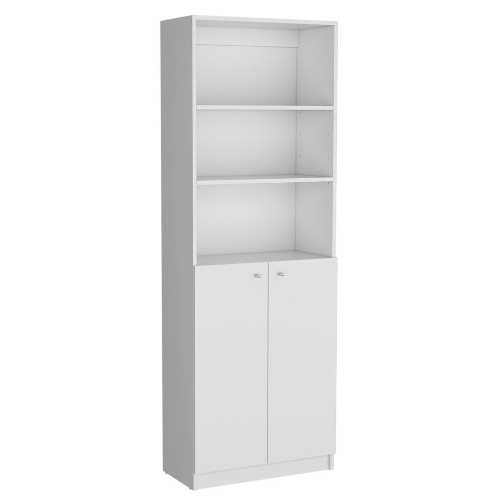 Set of Two White Wood Five Tier Modular Bookcase with Two Doors  Warm Home View