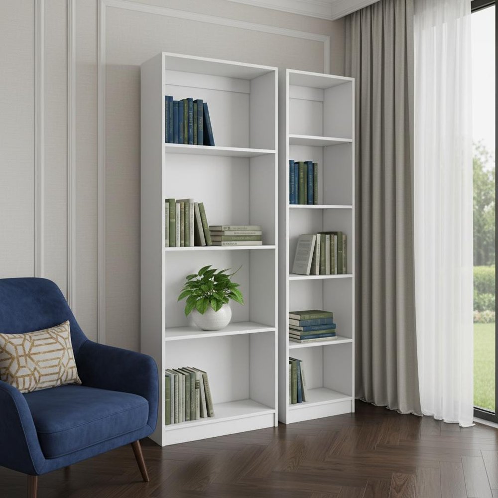 Set of Two White Wood Nine Tier Modular Bookcase  Warm Home View