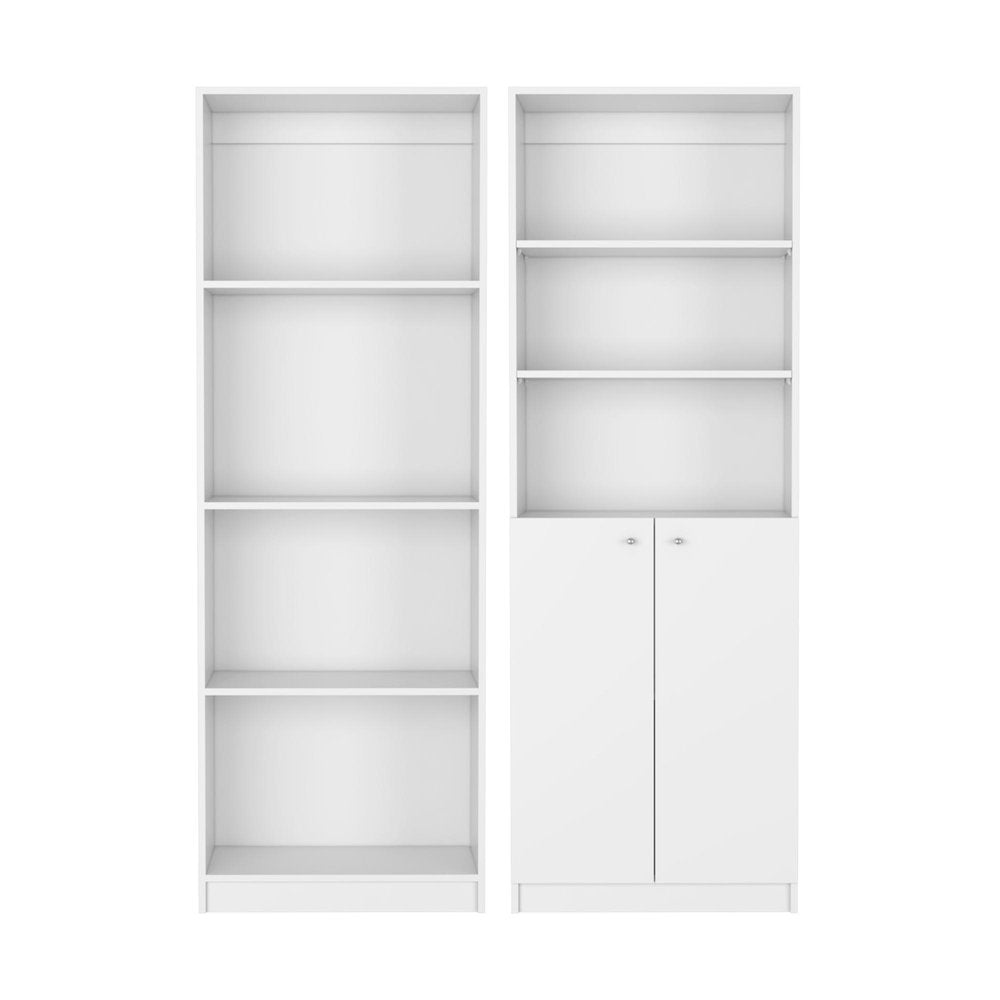Set of Two White Wood Seven Tier Modular Bookcase with Two Doors  Warm Home View
