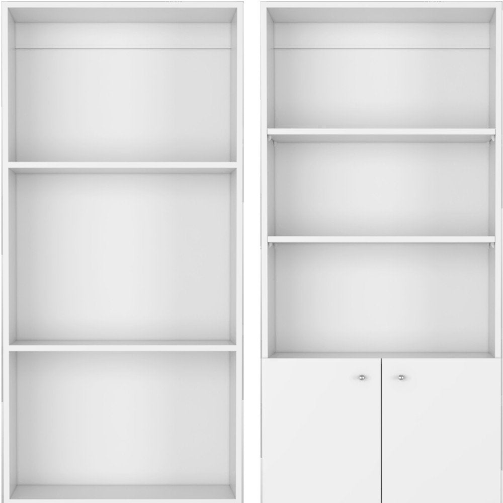 Set of Two White Wood Seven Tier Modular Bookcase with Two Doors  Warm Home View