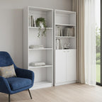 Set of Two White Wood Seven Tier Modular Bookcase with Two Doors  Warm Home View