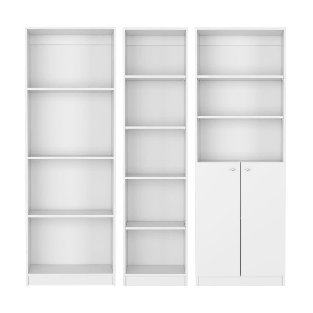 Set of Three White Wood Twelve Tier Modular Bookcase with Two Doors  Warm Home View