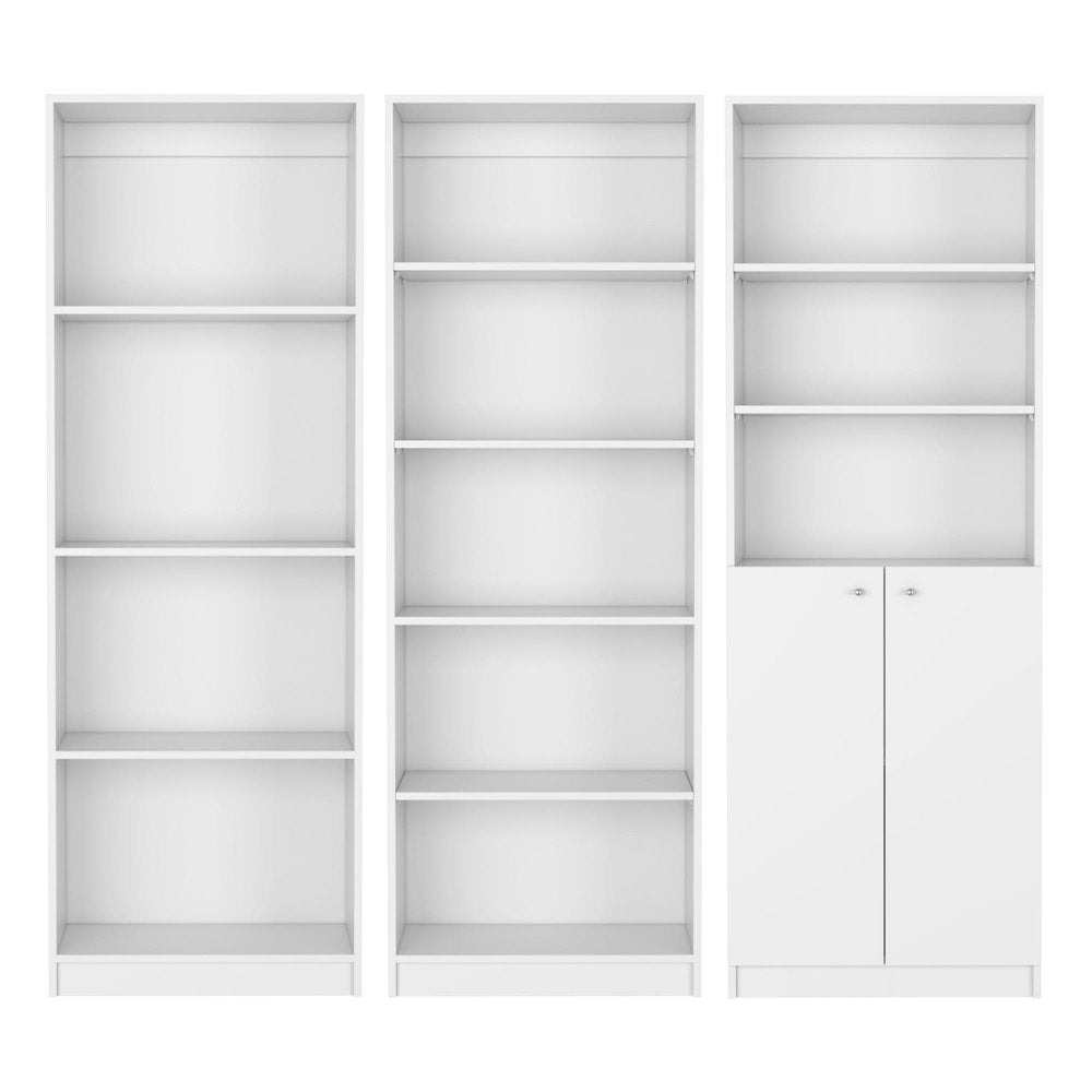 Set of Three White Wood Twelve Tier Modular Bookcase with Two Doors  Warm Home View