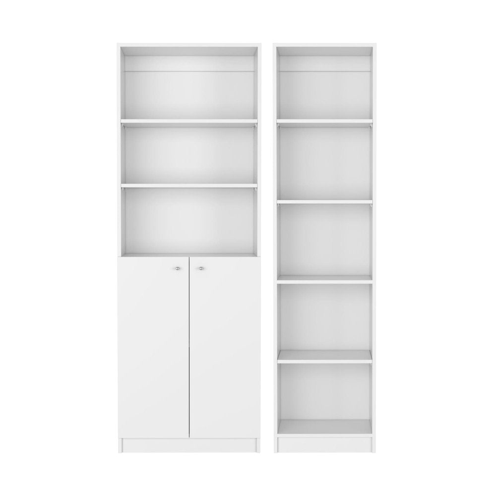 Set of Two White Wood Five Tier Modular Bookcase with Two Doors  Warm Home View