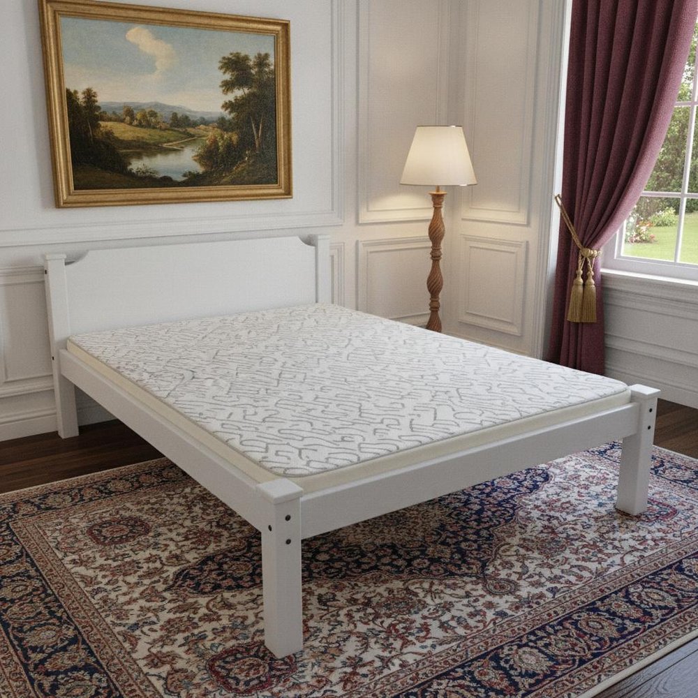 White Solid Wood Queen Bed Frame  Warm Home View