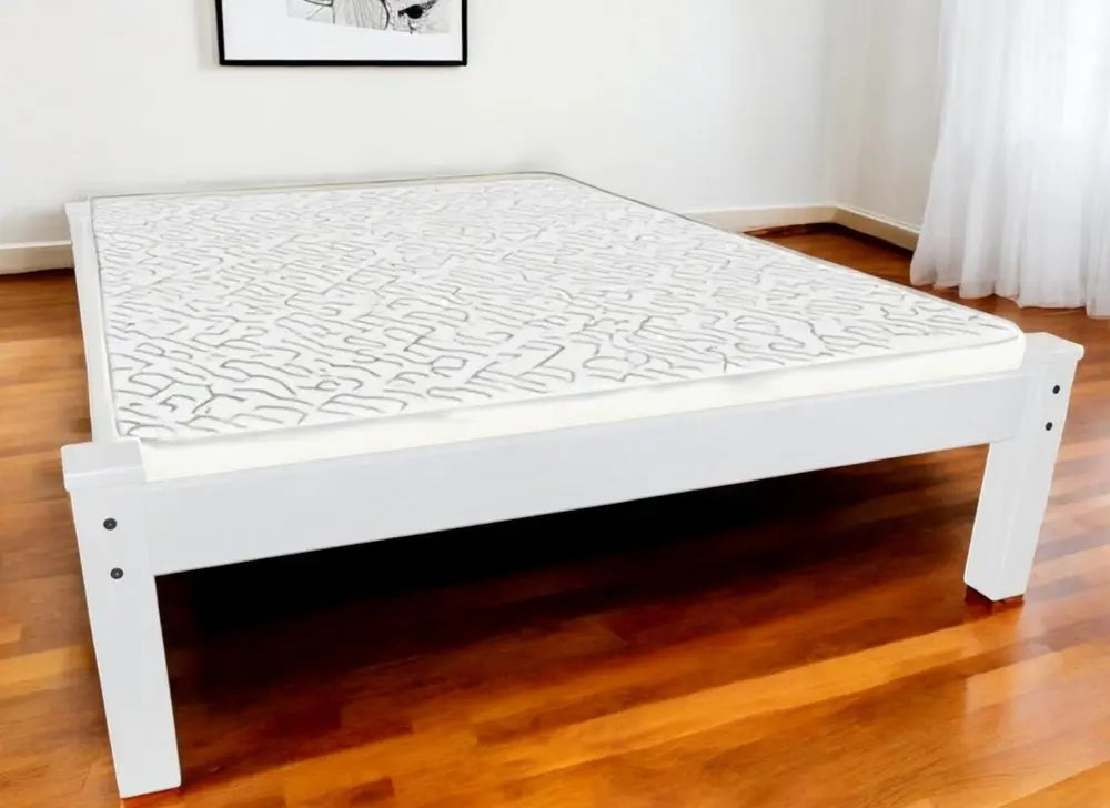 White Solid Wood Queen Bed - White Solid Pine - 1 Piece  Warm Home View