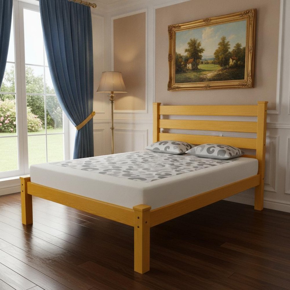 Yellow Solid Wood Queen Bed Frame  Warm Home View