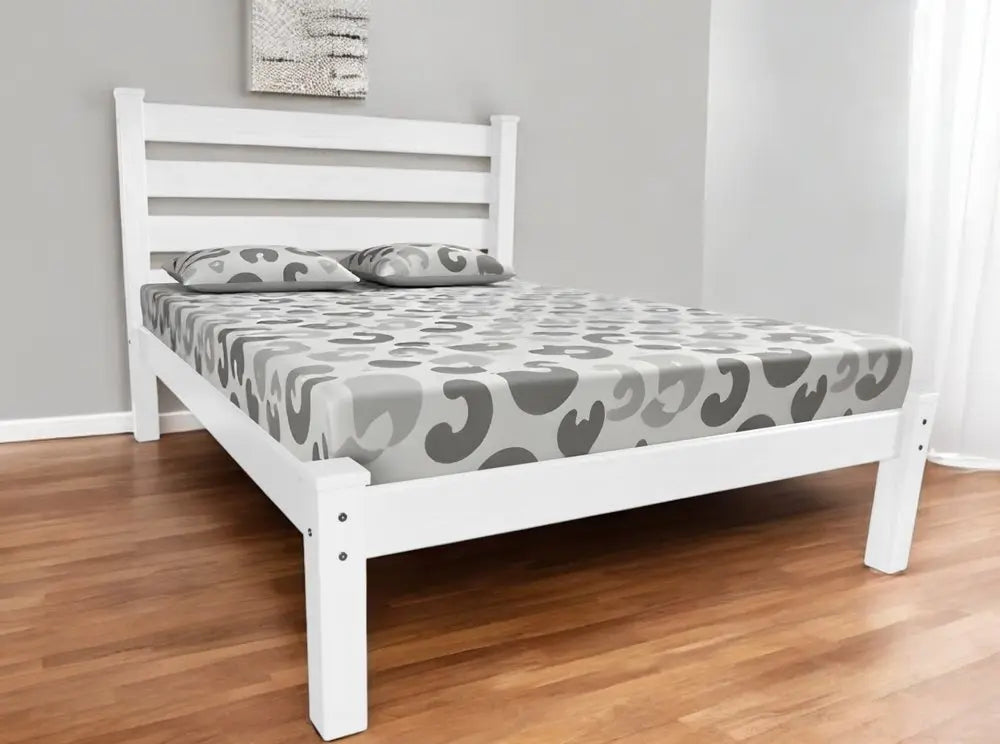 White Solid Wood Queen Bed - White Solid Pine - 1 Piece  Warm Home View