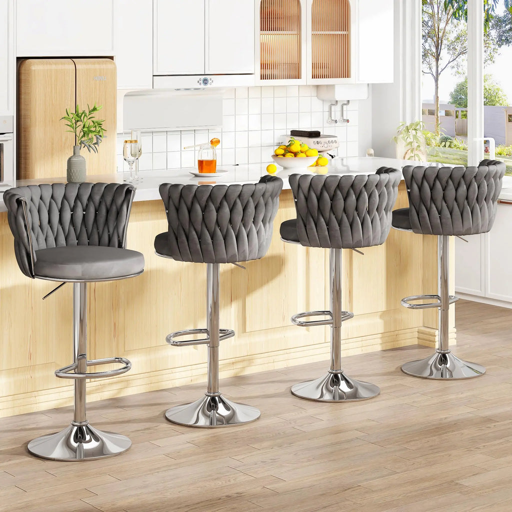 Modern Swivel Velvet Bar Stools Grey 4-Piece  Warm Home View