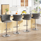 Modern Swivel Velvet Bar Stools Grey 4-Piece  Warm Home View