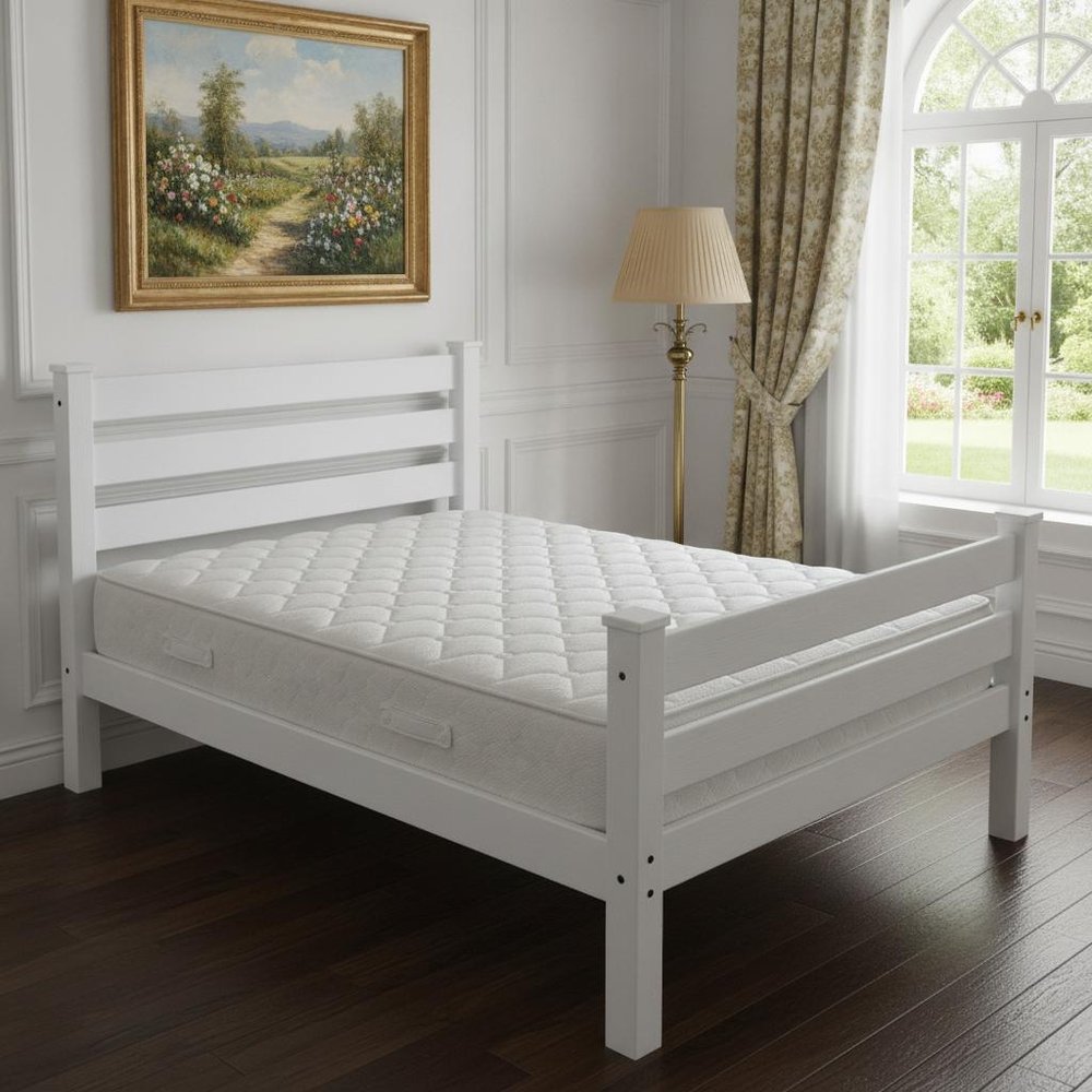 White Solid Wood Queen Bed Frame  Warm Home View