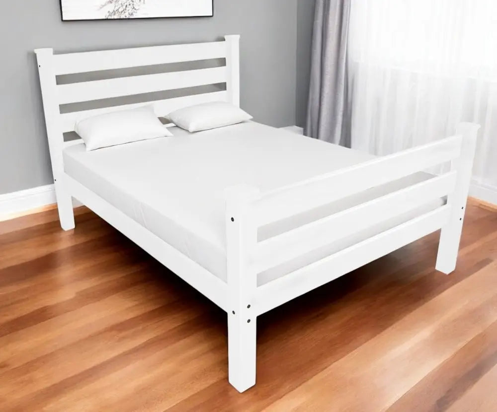 White Solid Wood Queen Bed - White Solid Pine - 1 Piece  Warm Home View