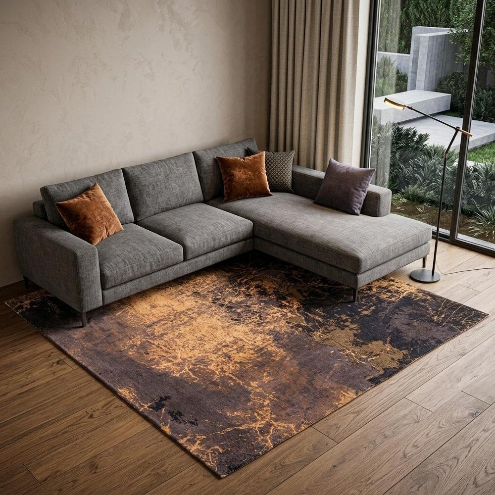 9' X 13' Yellow and Brown Abstract Non Skid Area Rug  Warm Home View
