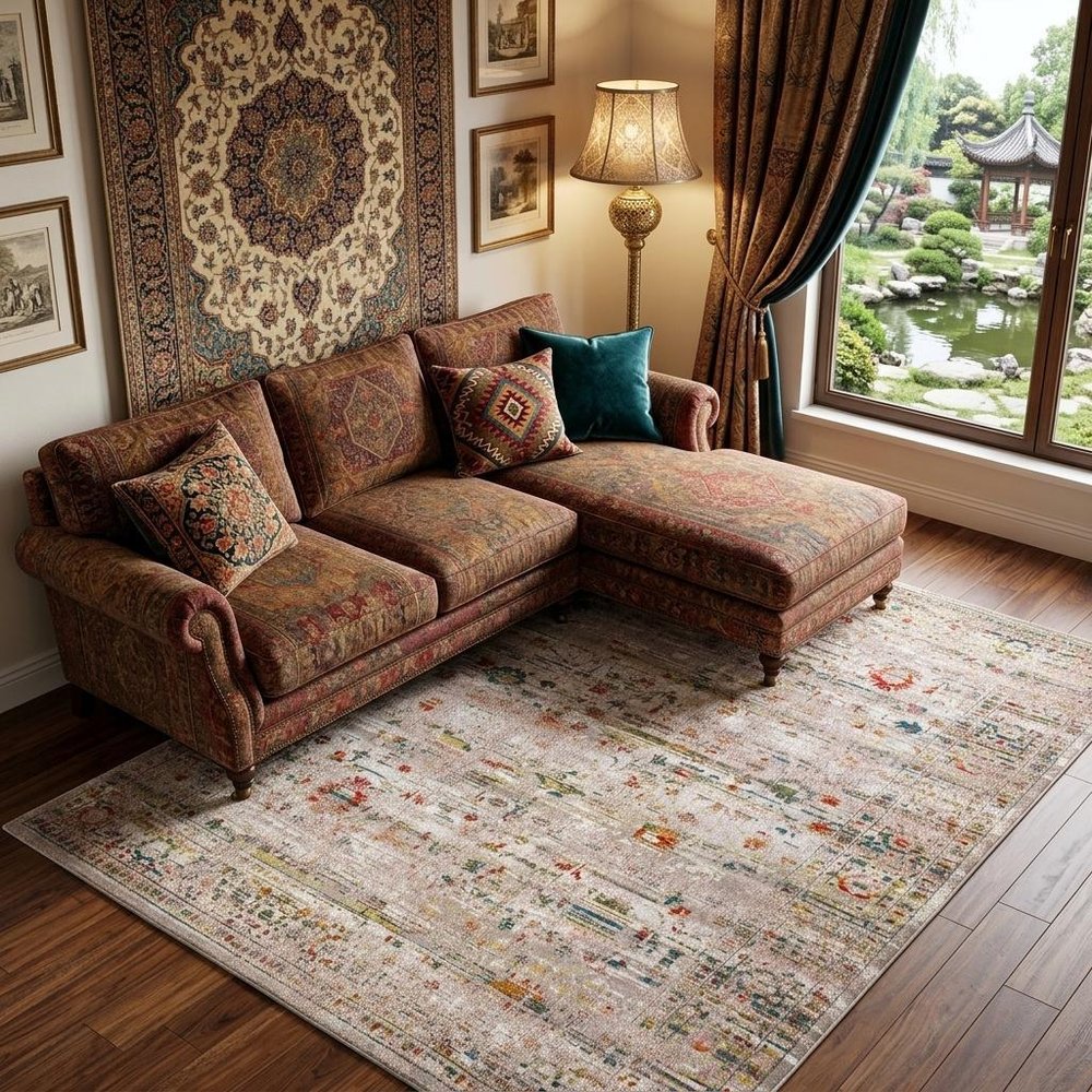 9' X 13' White Oriental Non Skid Area Rug  Warm Home View