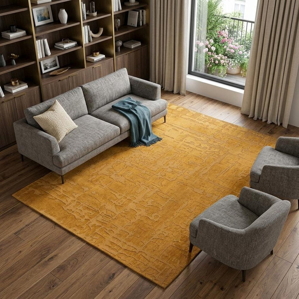 9' X 13' Yellow Abstract Non Skid Area Rug  Warm Home View