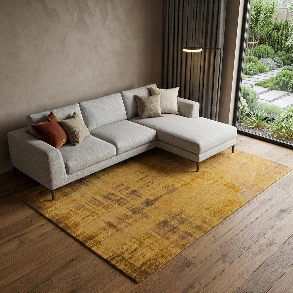 9' X 13' Yellow and Brown Abstract Non Skid Area Rug  Warm Home View