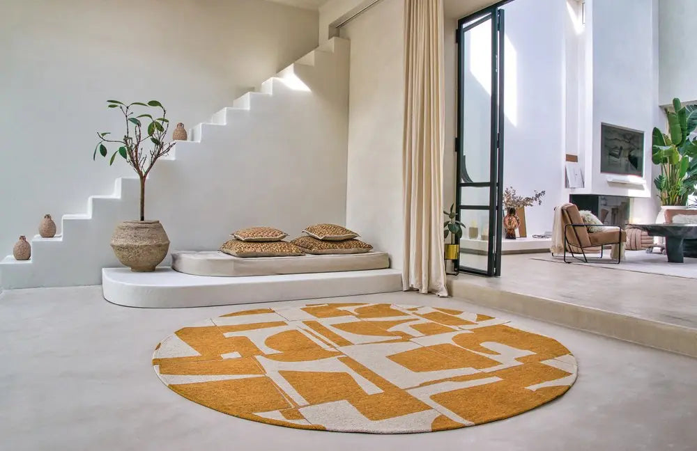 9' X 13' Yellow And White Geometric Washable Area Rug  Warm Home View