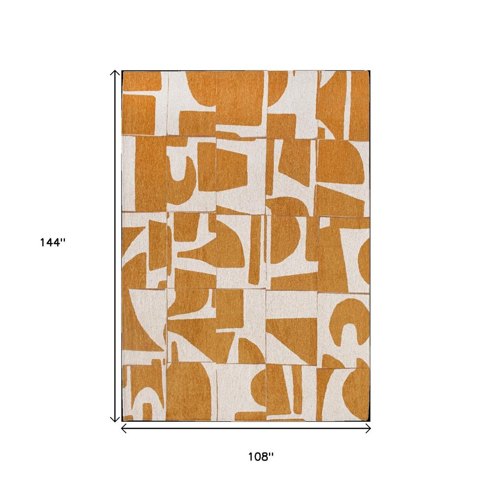 9' X 13' Yellow And White Geometric Washable Area Rug  Warm Home View
