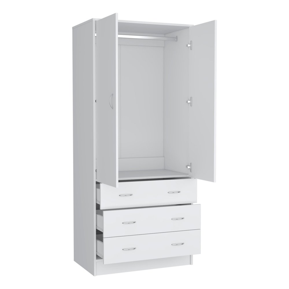 71" White Two Door Three Drawer Combo Dresser  Warm Home View