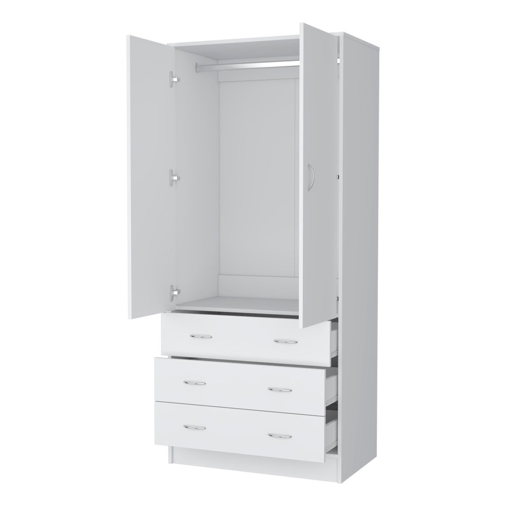 71" White Two Door Three Drawer Combo Dresser  Warm Home View