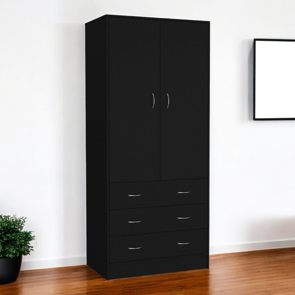 71" Black Two Door Three Drawer Combo Dresser  Warm Home View