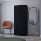 71" Black Two Door Three Drawer Combo Dresser  Warm Home View