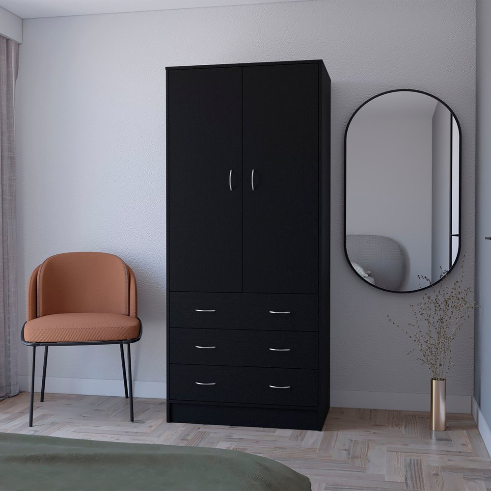 71" Black Two Door Three Drawer Combo Dresser  Warm Home View