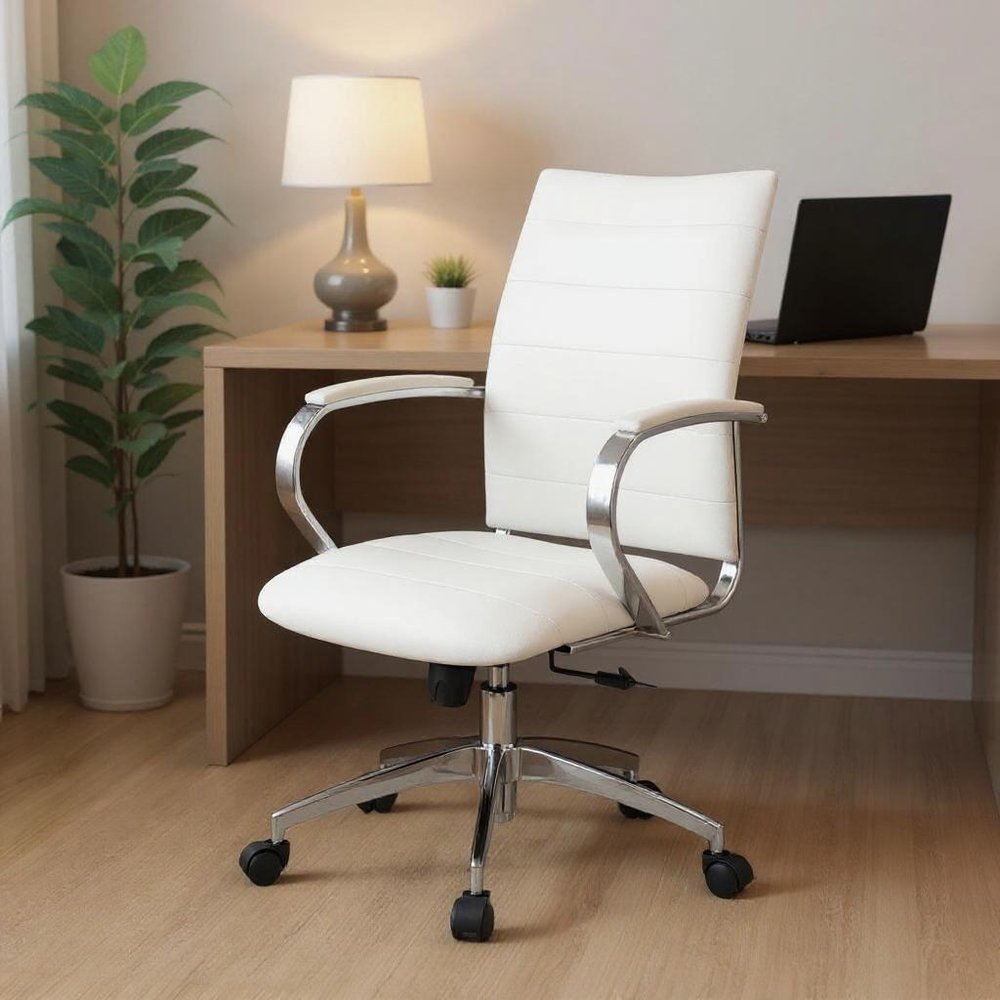 White and Silver Adjustable Height Swivel Rolling Office Chair  Warm Home View