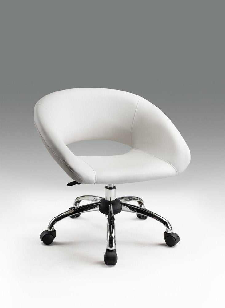 White and Silver Faux Leather Adjustable Height Swivel Rolling Office Chair  Warm Home View