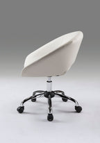 White and Silver Faux Leather Adjustable Height Swivel Rolling Office Chair  Warm Home View