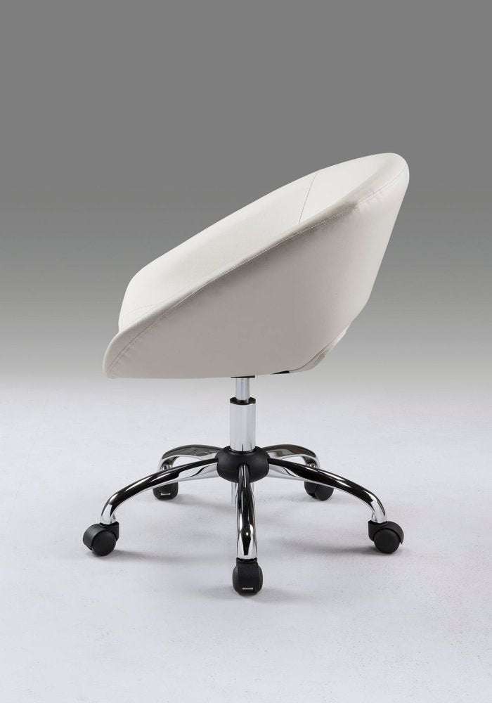 White and Silver Faux Leather Adjustable Height Swivel Rolling Office Chair  Warm Home View