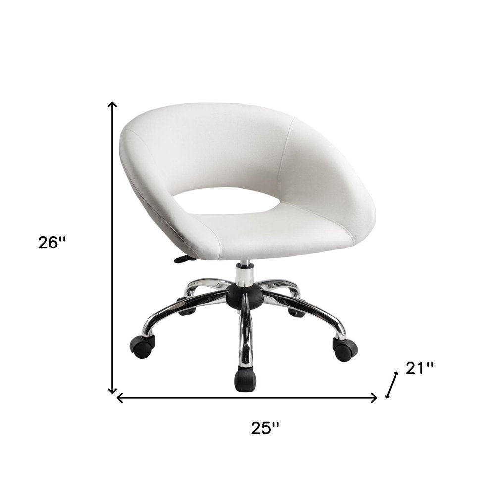 White and Silver Faux Leather Adjustable Height Swivel Rolling Office Chair  Warm Home View