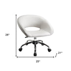 White and Silver Faux Leather Adjustable Height Swivel Rolling Office Chair  Warm Home View