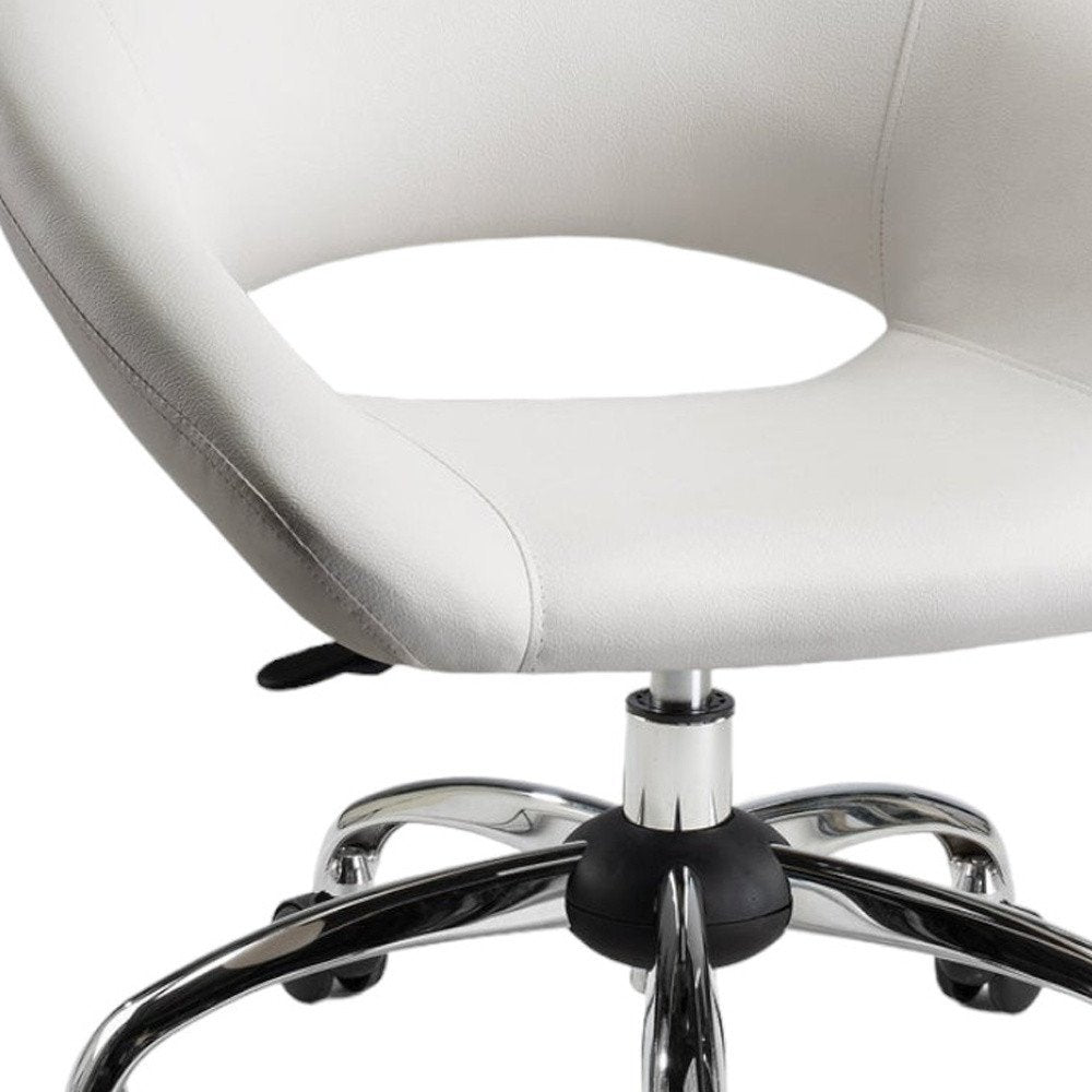 White and Silver Faux Leather Adjustable Height Swivel Rolling Office Chair  Warm Home View
