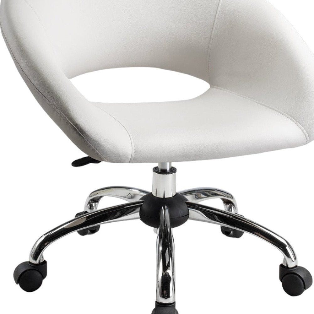 White and Silver Faux Leather Adjustable Height Swivel Rolling Office Chair  Warm Home View