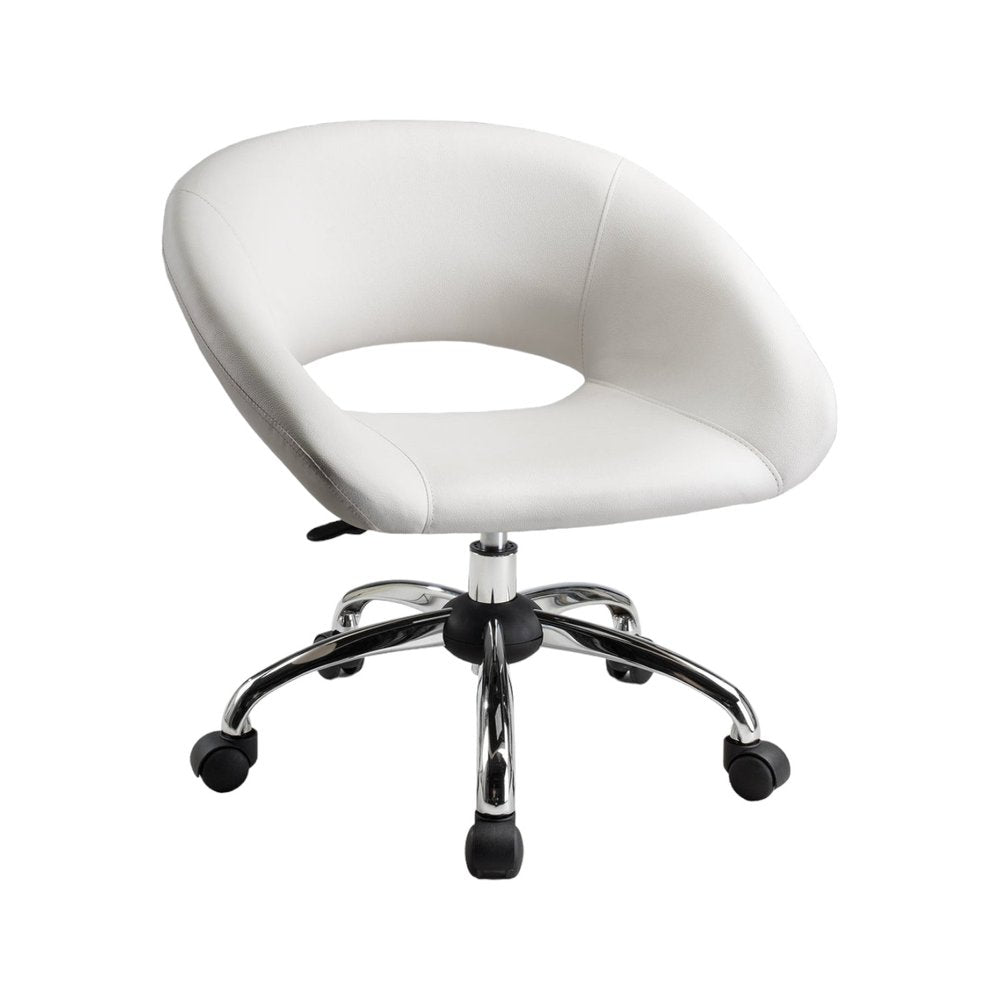 White and Silver Faux Leather Adjustable Height Swivel Rolling Office Chair  Warm Home View