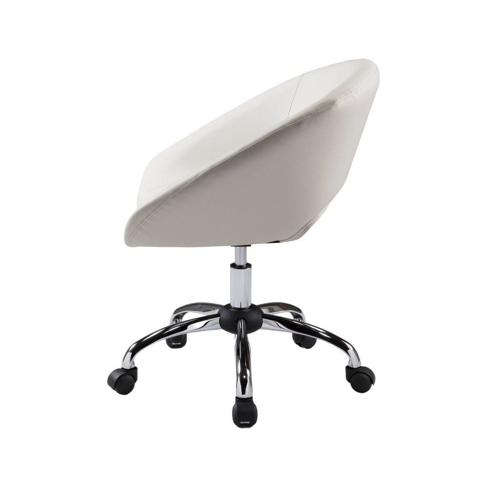 White and Silver Faux Leather Adjustable Height Swivel Rolling Office Chair  Warm Home View